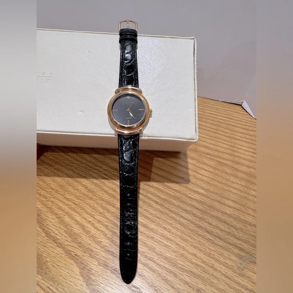 Anne Klein vintage Black and rose Gold Watch w/ leather Crocodile pattern Strap - Picture 4 of 8
